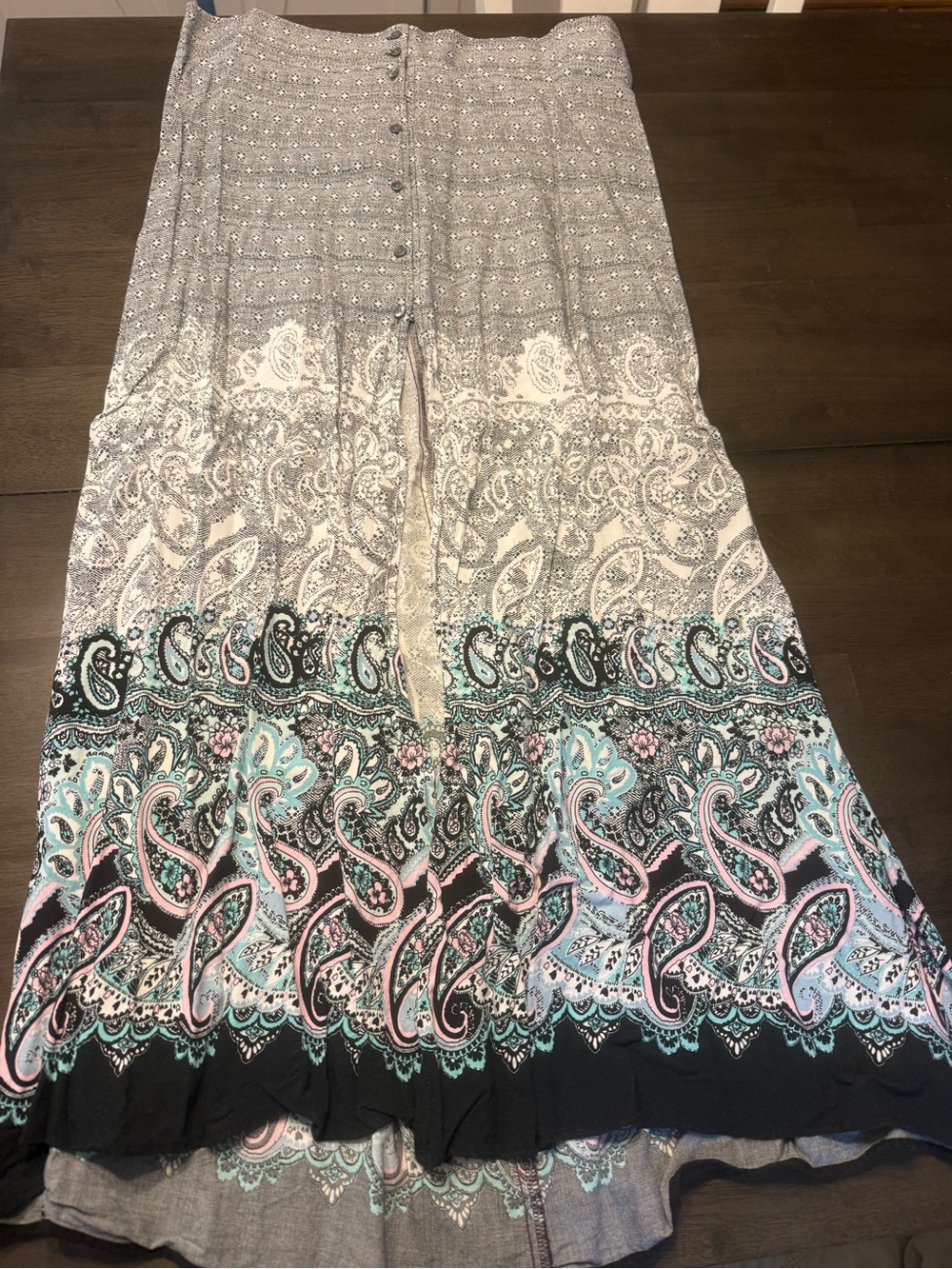 Express Paisley Maxi Skirt in Black, Pink & Aqua